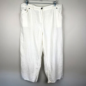 Hot Cotton Cropped Linen Pants Size XL White Bohemian Beach Minimalist Coastal